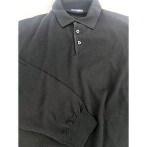 JOHN ASHFORD Men's Black Extra Fine Merino Wool Button Golf Polo Sweater Size XL